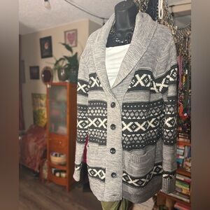 Vintage Sansara Nordic Fair Isle Cardigan Sweater XL Cozy Winter Cabin Unisex